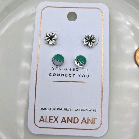 Alex and Ani Jewelry - Alex and Ani Sterling Silver Green Set of Earrings